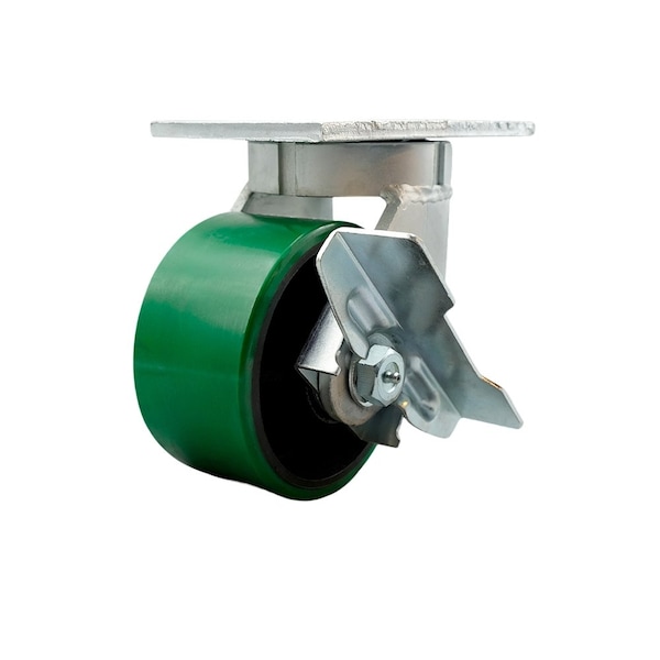 Service Caster 6'' Heavy Duty Green Poly on Cast Iron Caster with Brake and Swivel Lock CRAN-SCC-KP92S630-PUR-GB-SLB-BSL - main